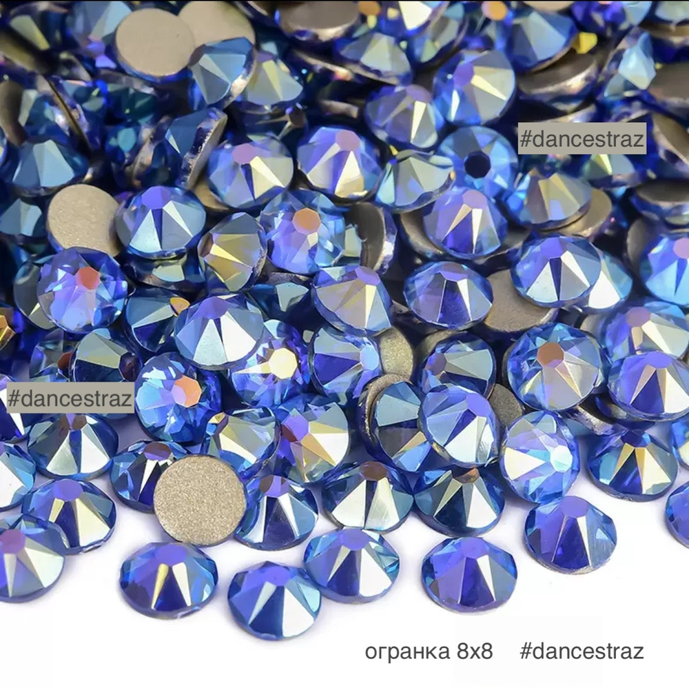 Стразы клеевые, Light sapphire AB 8*8, P44, SS16, 1440, (F2)