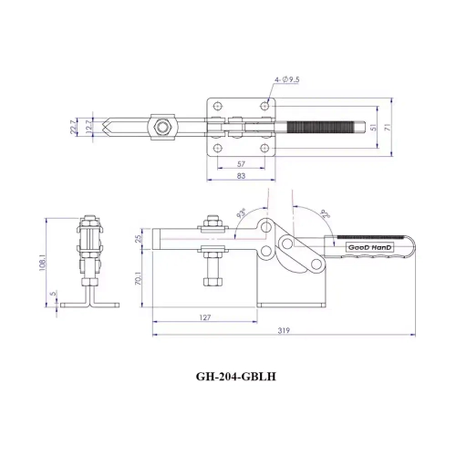 Зажим с горизонтальной ручкой Woodwork GH-204-GBLH