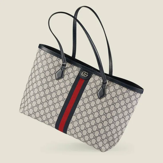 Сумка-тоут Gucci Ophidia GG среднего размера бежевый/синий