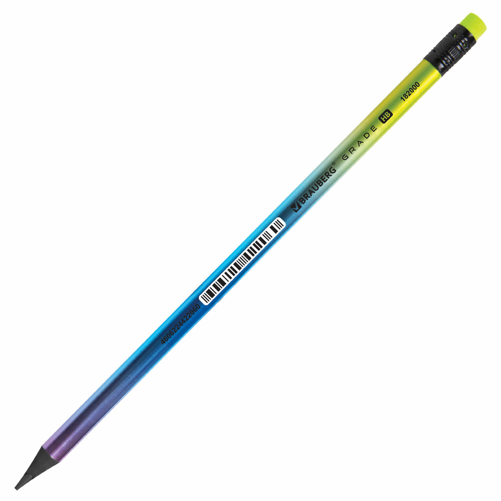 Карандаш чернографитный с ластиком BRAUBERG «GRADE Metallic», 1 шт., HB, трехгранный, 72 штуки.