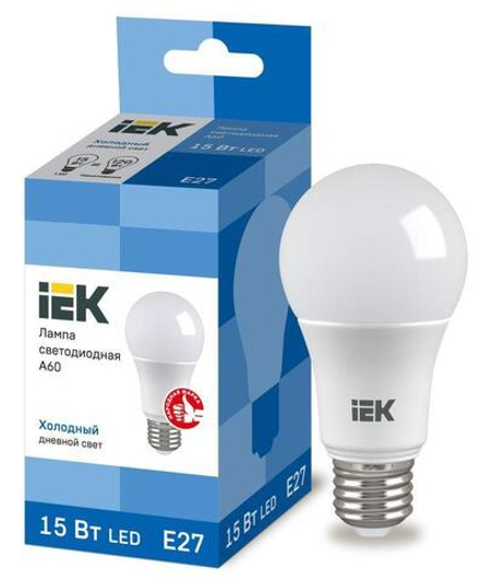 Лампа светодиодная ECO A60 15Вт грушевидная 230В 6500К E27 IEK LLE-A60-15-230-65-E27