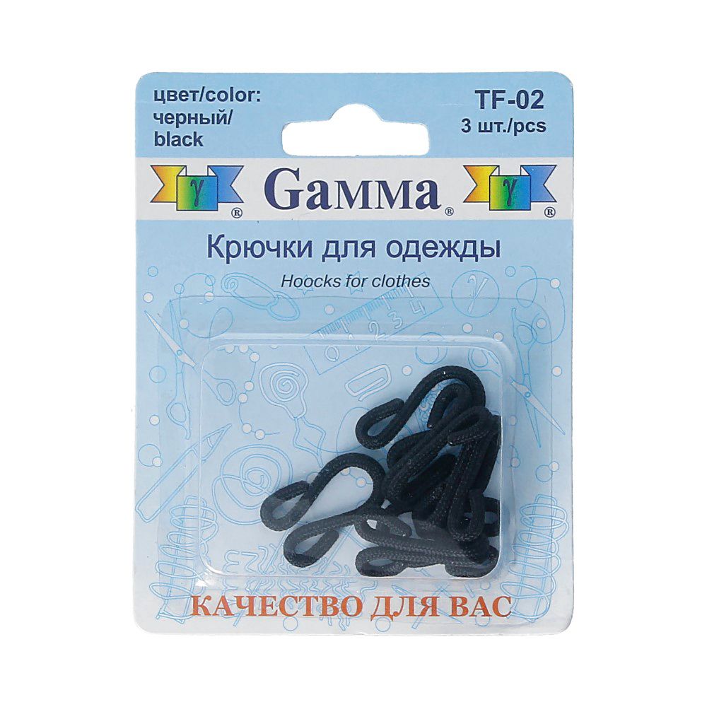 Крючок шубный обтяжной 36 мм, 3 шт, черный, Gamma TF-02