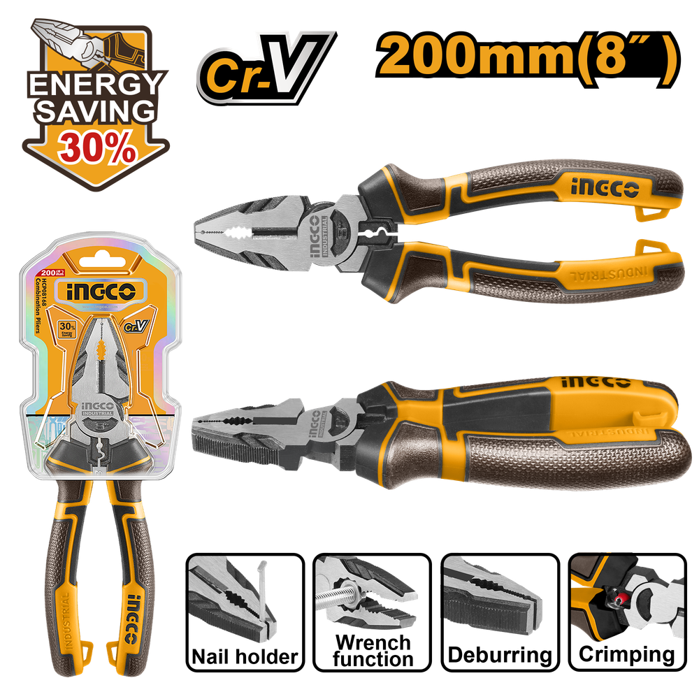 Плоскогубцы комбинированные INGCO HHCP28200 INDUSTRIAL 200 мм Плоскогубцы комбинированные INGCO HHCP28200 INDUSTRIAL 200 мм