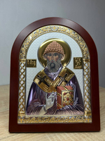 Спиридон, икона арочная, красное дерево, эмаль 150х200