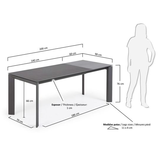 Стол Atta 140 (200) x90 антрацит керамика Испания