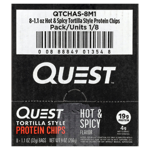 Quest Nutrition, Протеиновые чипсы по типу тортильи, острые и пряные, 8 пакетиков по 32 г (1,1 унции)