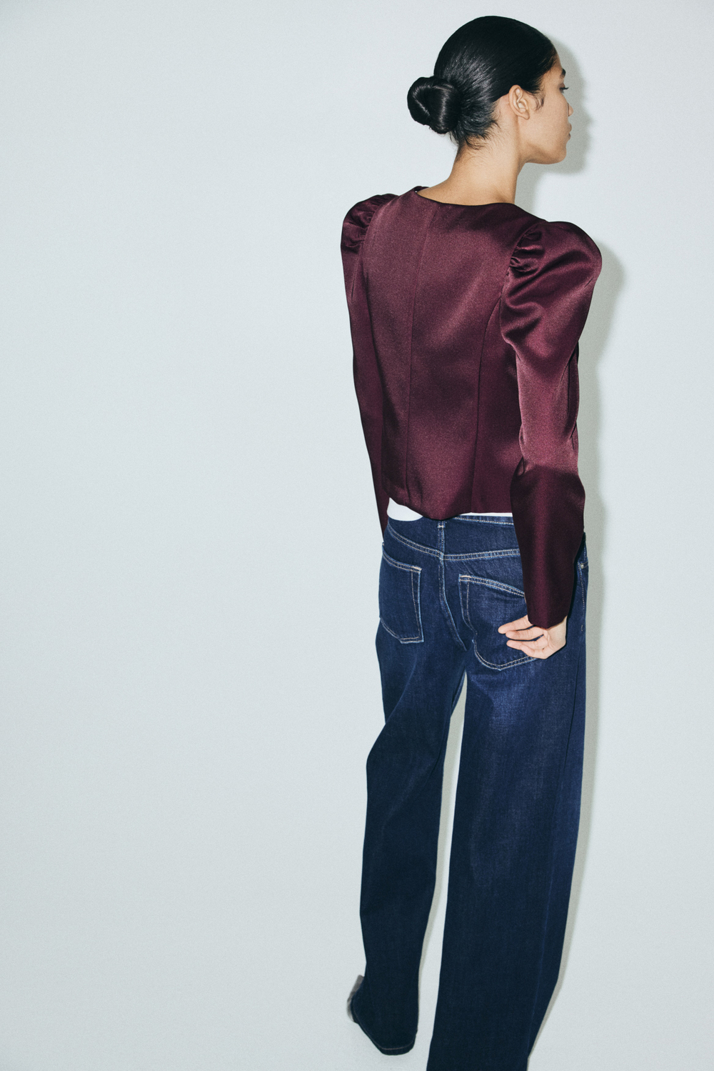 Блузка с пышными рукавами — Бордовый - H&M