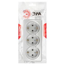 Розетка ЭРА Эксперт 11-2208-03 тройная с заземлением 3х2P+E Schuko IP20 16A-250В ОУ алюминий | Эра Эксперт