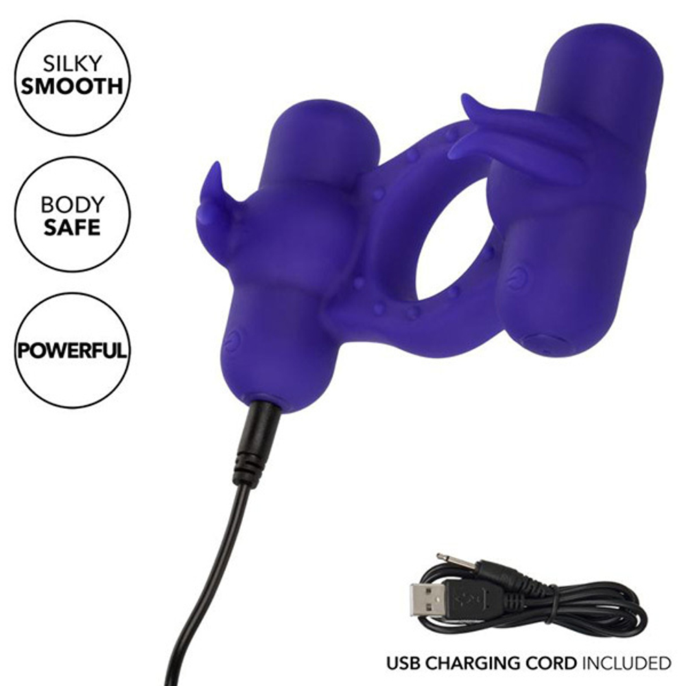 Фиолетовое эрекционное виброкольцо с двумя моторами California Exotic Novelties Silicone Rechargeable Triple Orgasm Enhancer SE-1843-50-3