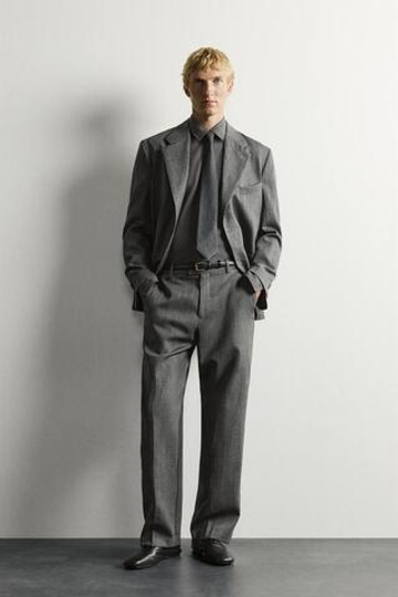 ZARA КОСТЮМНЫЕ БРЮКИ RELAXED FIT ИЗ 100% ШЕРСТИ, АНТРАЦИТОВО-СЕРЫЙ