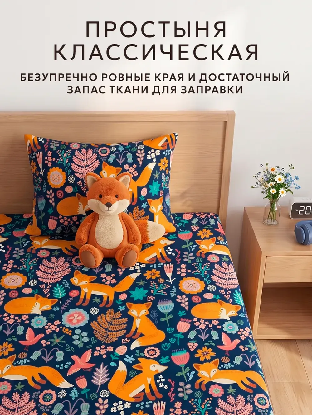 Простынь 150х215 классическая перкаль Лисички