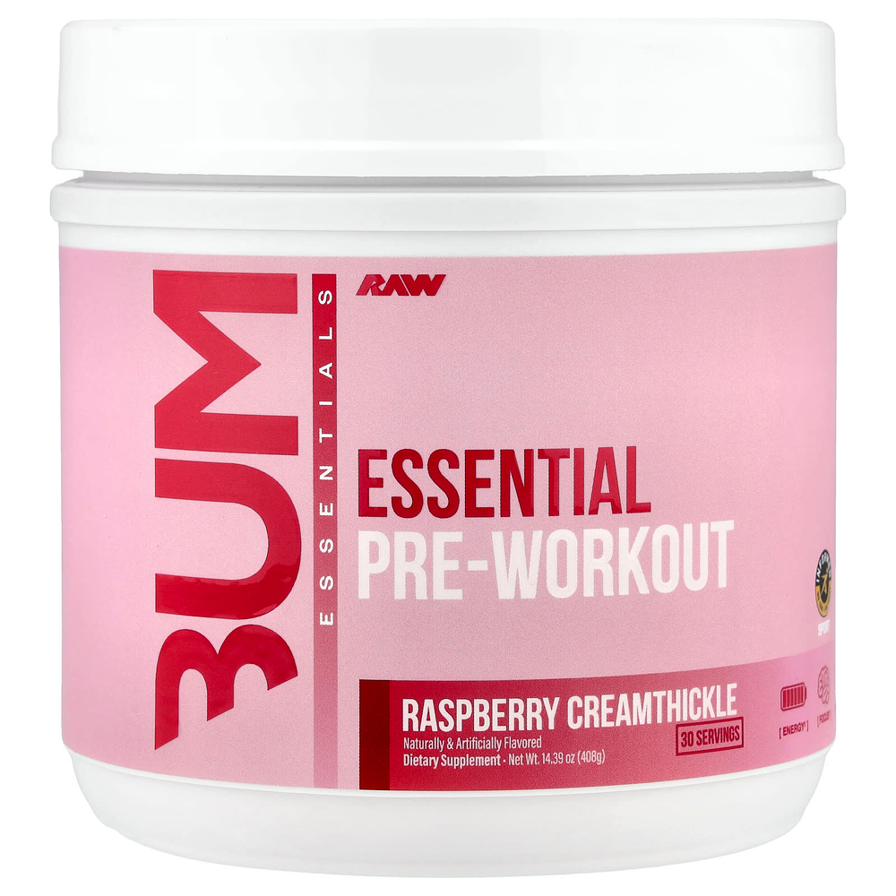 Raw Nutrition, Bum Essentials, предтренировочный комплекс, со вкусом малины и кремовой пасты, 408 г (14,39 унции)