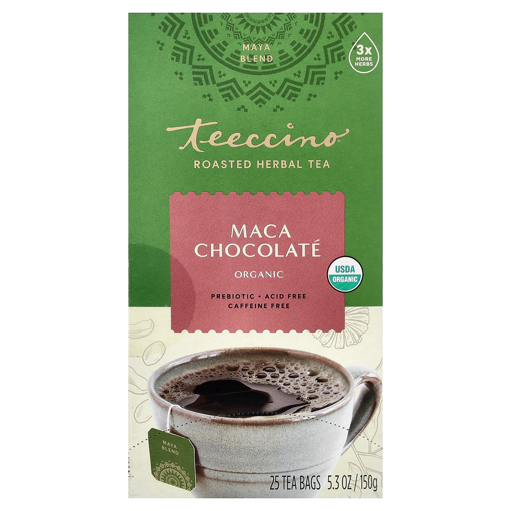 Teeccino, Органический жареный травяной чай, шоколад с мака, без кофеина, 25 чайных пакетиков, 150 г (5,3 унции)