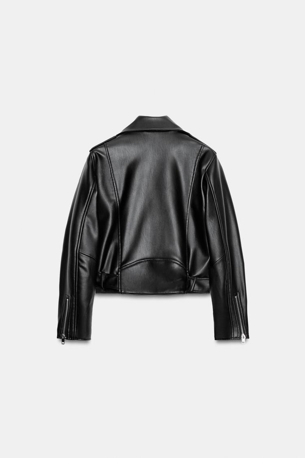 ZARA УКОРОЧЕННАЯ БАЙКЕРСКАЯ КУРТКА ИЗ ИСКУССТВЕННОЙ КОЖИ, ЧЕРНЫЙ