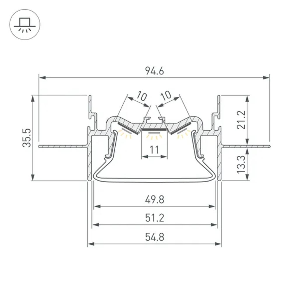 Профиль FOLED-50-CEIL-CENTER-2000 (Arlight, Алюминий) 035769