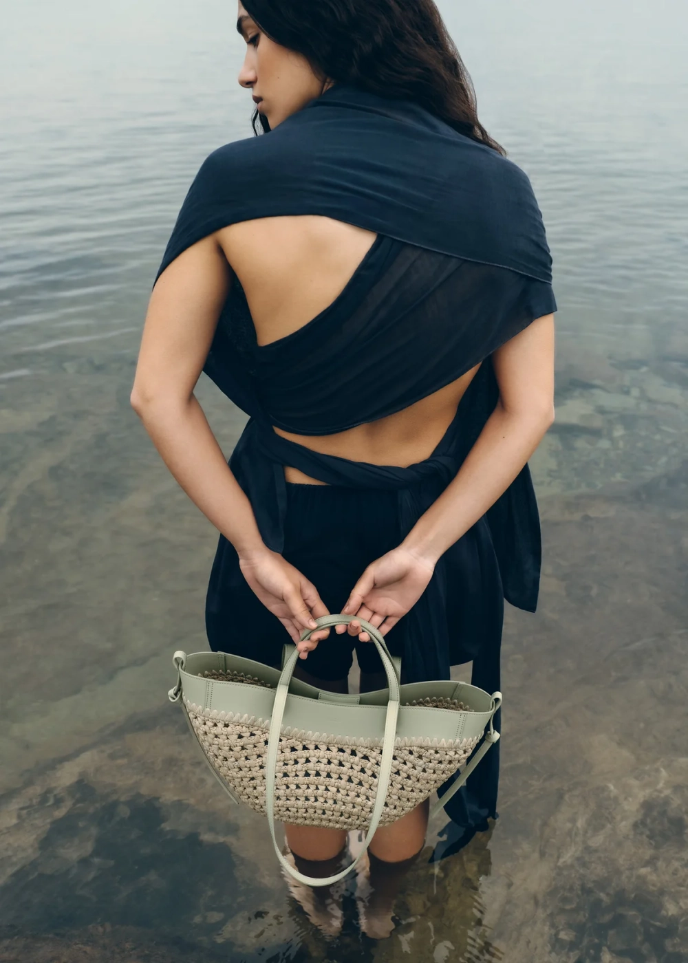 POLENE СУМКА CYME RAFFIA MINI , ПАСТЕЛЬНО-ЗЕЛЕНЫЙ