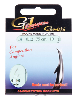 Крючки с поводком Gamakatsu BOOKLET FEEDER G1-102 разм. 14-0.12мм 75см 10шт.