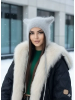 Шапка с ушками зимняя ангора вязаная