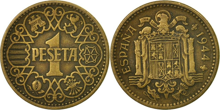 Испания 1 песета, 1944 Герб XF