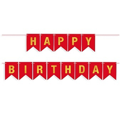 Гирлянда Флажки, Happy Birthday, Красный/Золото, Металлик, 500 см, 16*12 см.