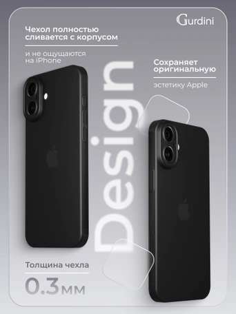 Чехол накладка iPhone 16 6.1" Gurdini Super Slim 0.3 mm Black