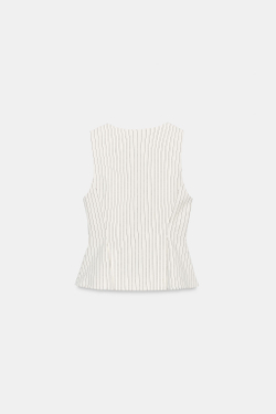 ZARA ЖИЛЕТ В ПОЛОСКУ С БАСКОЙ, ЭКРЮ/ЧЕРНЫЙ