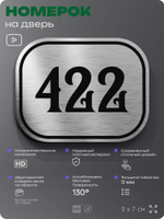 Номерок на дверь квартиры 422, для кабинета, офиса, шильдик 9 х 7 см, брашированная сталь, Айдентика Технолоджи