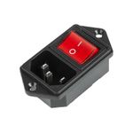 Выключатель клавишный 250В 6 А (4с) вкл-выкл красный с подсветкой и штекером C14 3PIN  REXANT