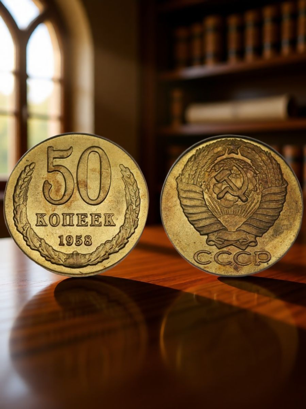 50 копеек 1958 года СССР. Погодовка. Копия пробной советской монеты. Бронза. Гурт рубчатый