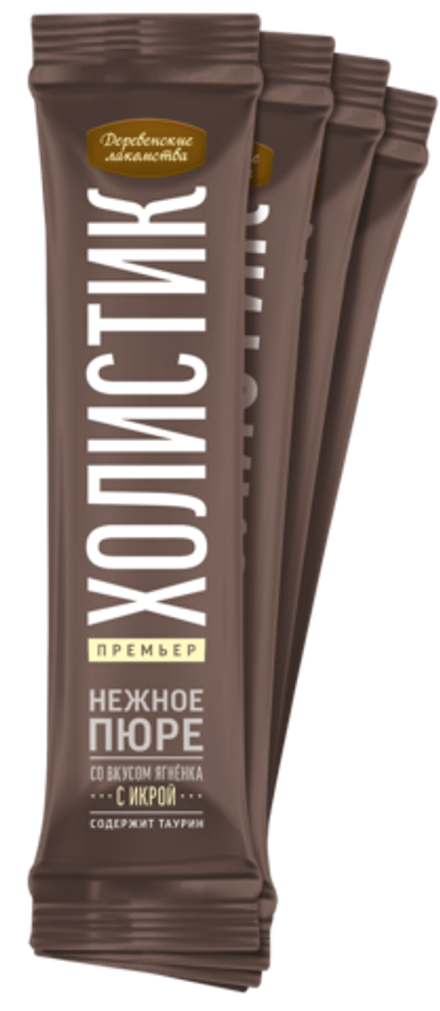 Деревенские Лакомства д/кошек "Нежное пюре из Ягненка с Икрой летучей рыбы", 1шт