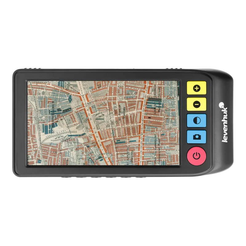 Лупа цифровая Levenhuk DTX DX50 - вид спереди, на экране изображение карты
