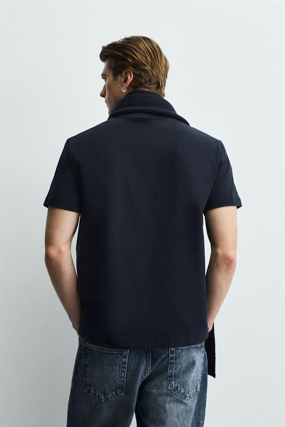 ZARA ФУТБОЛКА MEDIUM WEIGHT БАЗОВАЯ, МОРСКОЙ СИНИЙ