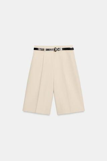 ZARA ДЛИННЫЕ ШОРТЫ С РЕМНЁМ, ЦВЕТ СЛОНОВОЙ КОСТИ