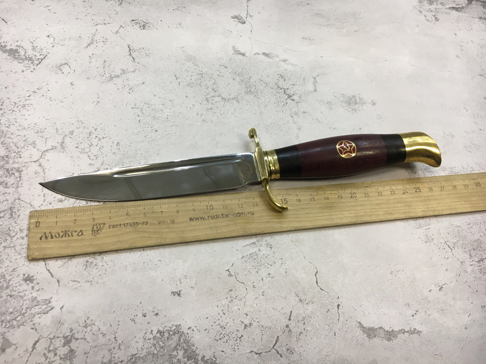 Финка НКВД со звездой, кованая сталь 95х18, карельская береза (бордовая)