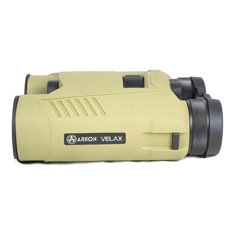 Лазерный дальномер ARKON Velax 4K 10x42 - вид сбоку, зеленый корпус с логотипом