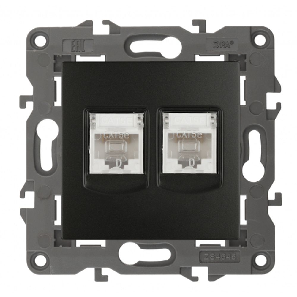 14-3108-05 ЭРА Розетка 2хRJ45, IP20, антрацит | Без бренда