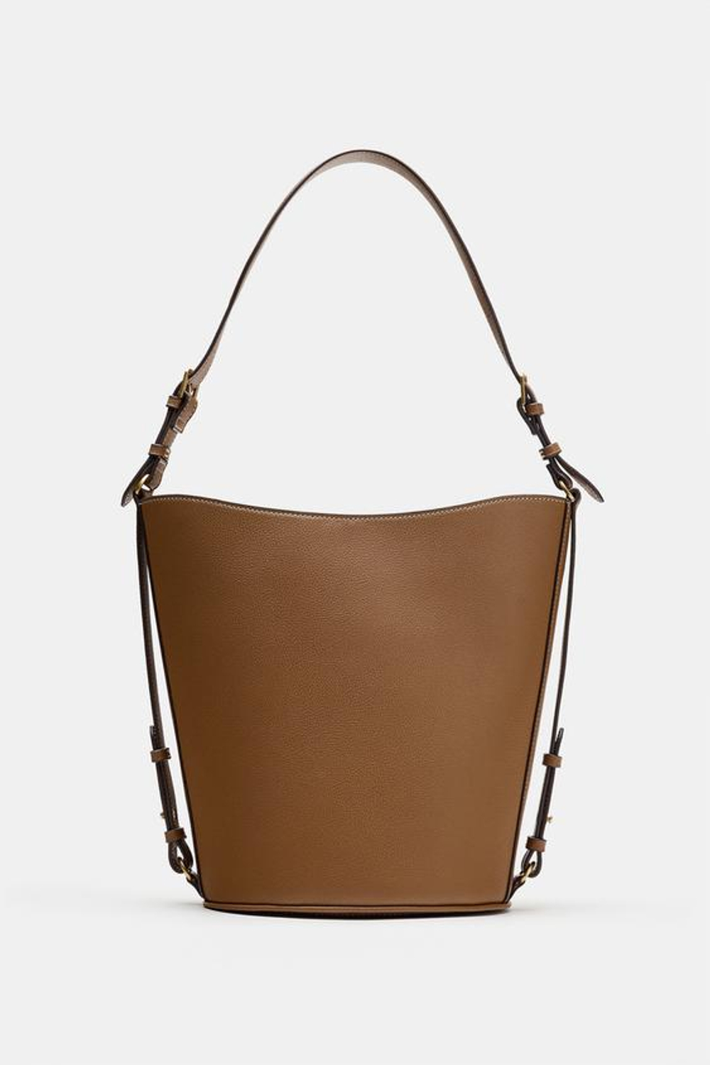 ZARA ПЛЕЧЕВАЯ СУМКА С ДЕКОРАТИВНОЙ СТРОЧКОЙ, ТЕМНЫЙ РЫЖЕВАТО-КОРИЧНЕВЫЙ
