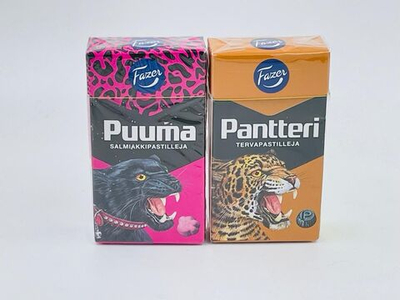 Пастилки лакричные с салмиакком (2 шт по 38 г) Fazer Pantteri Tervapastilleja и Puuma Salmiakkpastilleja, 76 г (из Финляндии)
