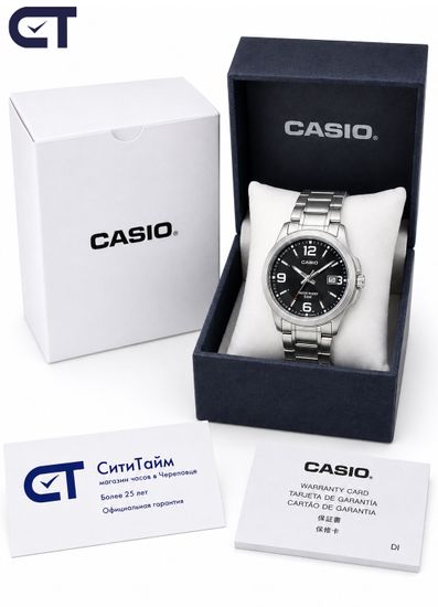 Casio MTP-1314D-1A Standard часы наручные мужские — модель с чёрным циферблатом и стальным браслетом