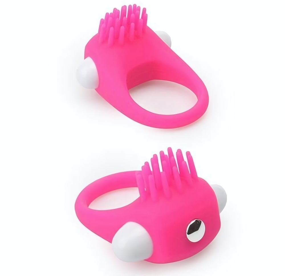 Розовое эрекционное кольцо с щеточкой LIT-UP SILICONE STIMU RING 5 (Цвет: розовый)