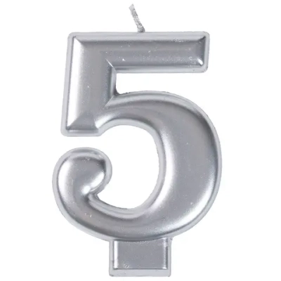 Свеча Цифра 5 Серебряная 8 см для торта