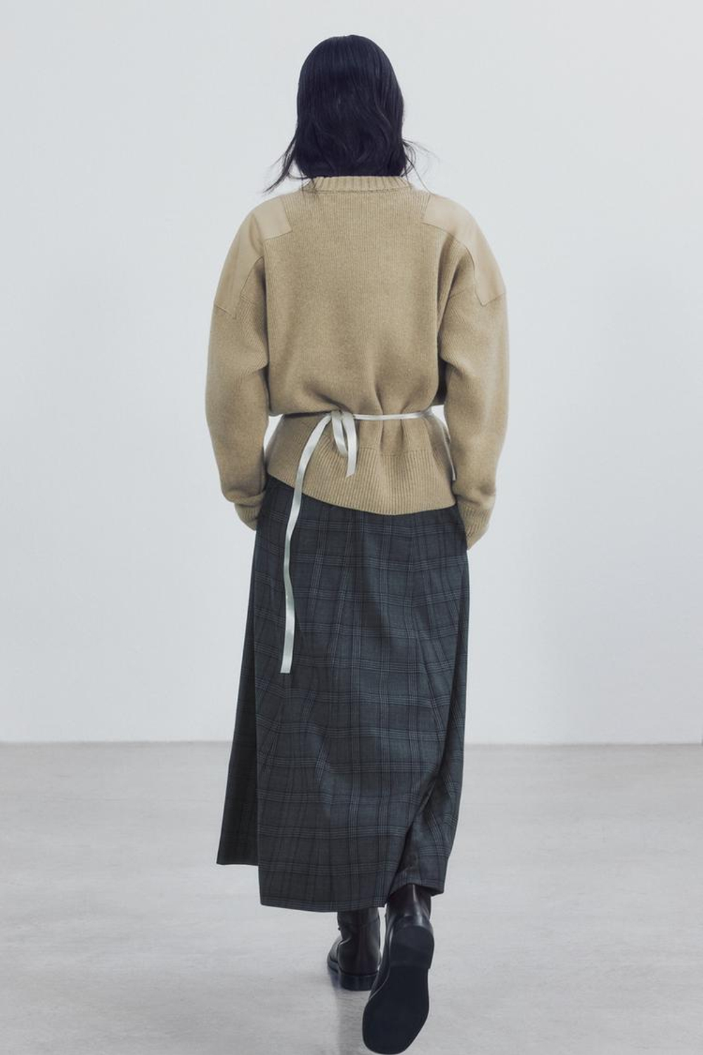 ZARA ЮБКА МИДИ В КЛЕТКУ — ZW COLLECTION, СЕРЫЙ