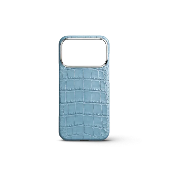 Чехол для iPhone 18 - Натуральная кожа аллигатора - Голубой