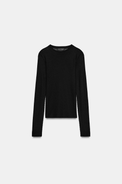 ZARA ПОЛУПРОЗРАЧНЫЙ ТРИКОТАЖНЫЙ ТОП, ЧЕРНЫЙ