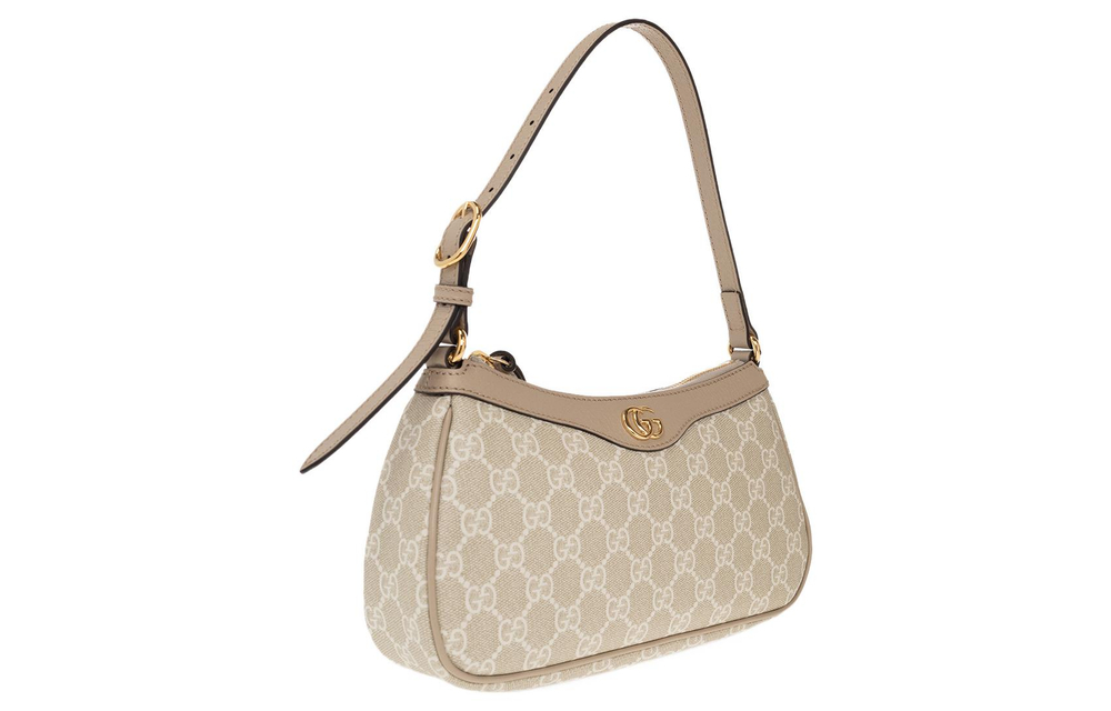 GUCCI Ophidia Canvas With Leather Shoulder Bag, Handbag Women"s Beige & White
