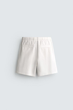 ZARA ШОРТЫ REGULAR FIT ИЗ ХЛОПКА И ЛИОЦЕЛЛА, ЖЕЛТОВАТО-БЕЛЫЙ
