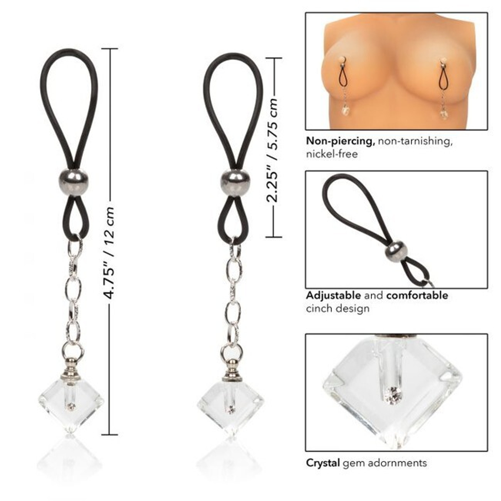 Регулируемые зажимы на соски Nipple Jewelry Crystal Gem (Цвет: серебряный)