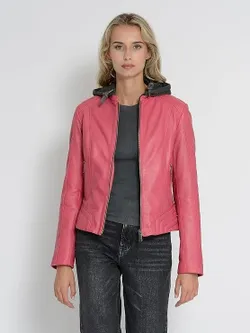 Куртка кожаная женская MUSTANG women's straight biker jacket with det. jersey hood