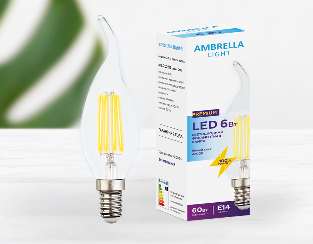202215 Filament LED C37L-F 6W E14 4200K (60W)