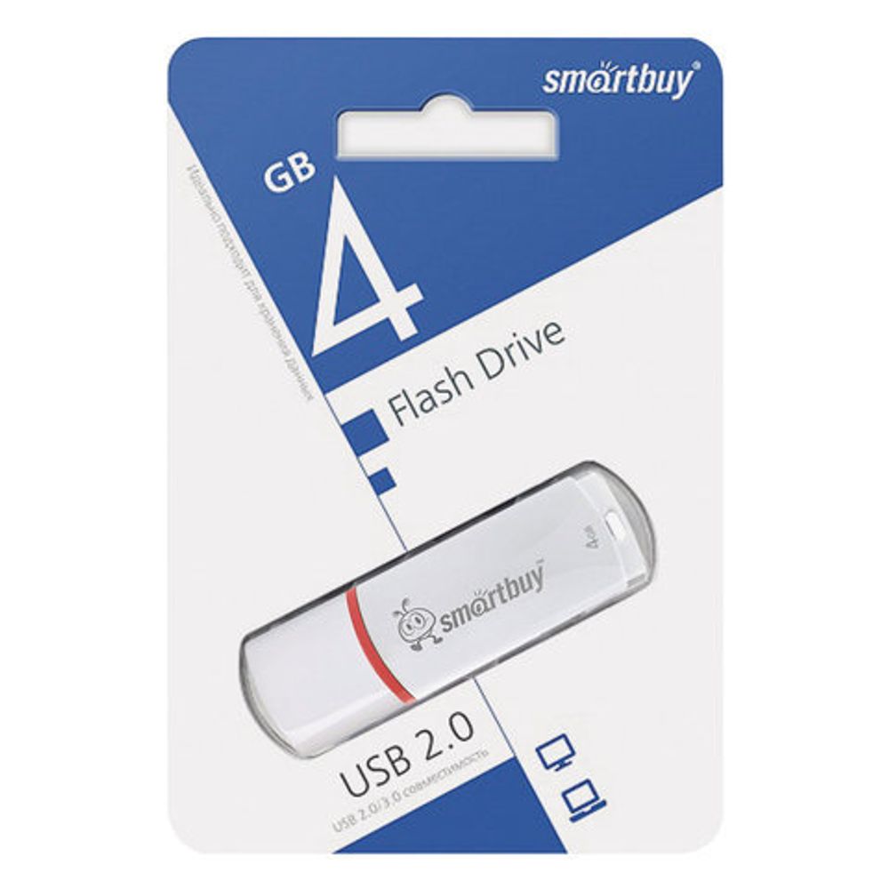 Флеш-диск 4 GB, SMARTBUY Crown, USB 2.0, белый, SB4GBCRW-W